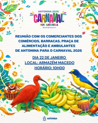Prefeitura de Antonina convida reunião com comerciantes para o Carnaval 2026