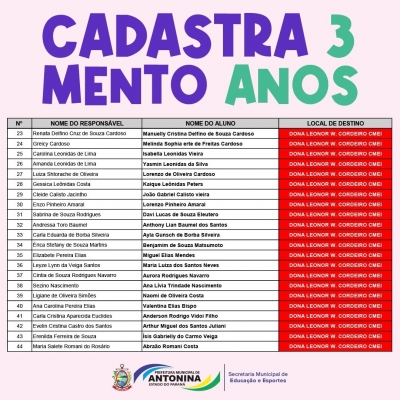 Secretaria Municipal de Educação e Esportes informa: