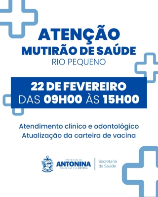 Mutirão de Saúde será realizado na Comunidade Rio Pequeno neste sábado