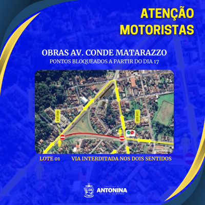 Prefeitura de Antonina informa desvio e interdição na Avenida Conde Matarazzo a partir de 17 de dezembro
