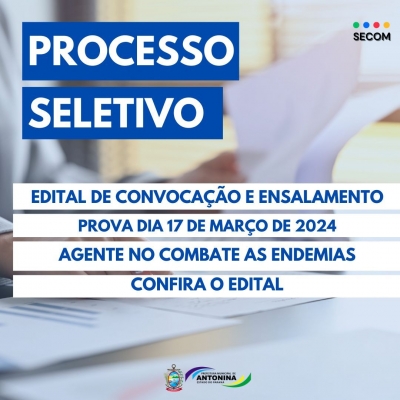 Prefeitura de Antonina divulga Edital de Convocação para o Processo Seletivo de Agente de Combate a Endemias