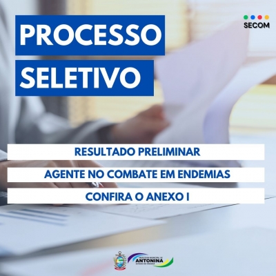 Prefeitura de Antonina divulga resultado preliminar do Processo Seletivo de Agente em Combate em Endemias