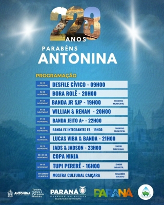 Antonina celebra 228 anos com atrações, shows e uma programação completa para os antoninenses