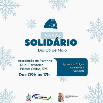 O inverno está chegando e a Prefeitura de Antonina promove o Varal Solidário