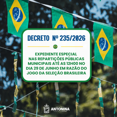 Prefeitura de Antonina terá expediente especial na segunda-feira (29) em razão do jogo da Seleção Brasileira