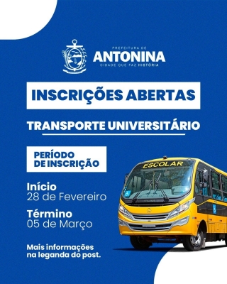 Prefeitura de Antonina abre inscrições para o Transporte Universitário 2025