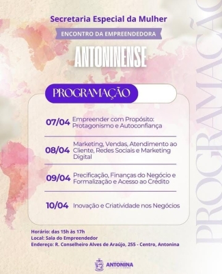 Semana da Mulher Empreendedora movimenta Antonina com oficinas e capacitações gratuitas
