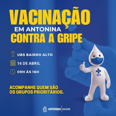 Vacinação Contra a gripe acontece na próxima segunda (14) em Antonina 