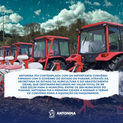 Antonina é a primeira cidade do Paraná a assinar convênio para aquisição de maquinários