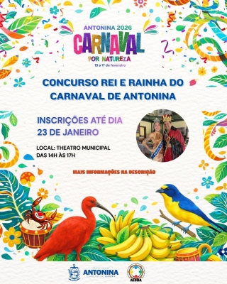 Inscrições abertas para escolha do Rei e Rainha do Carnaval 2026 em Antonina