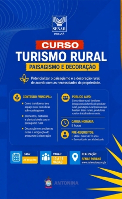 Prefeitura de Antonina abre inscrições para curso de Turismo Rural: Paisagismo e Decoração